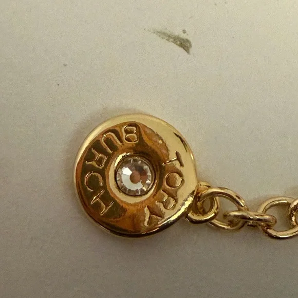 Authentic Tory Burch 18 Gold Plated White and Gold Enamel Logo Link Bracelet New - Picture 8 of 8